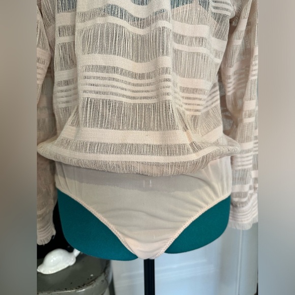 BCBGMAXAZRIA Pink Nude Semi-Sheer Long-sleeve Bodysuit - Picture 10 of 15